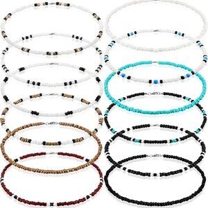 12 Pcs Puka Shell Necklace Beach Surfer Beaded Necklace Summer Surfer Chokers fo